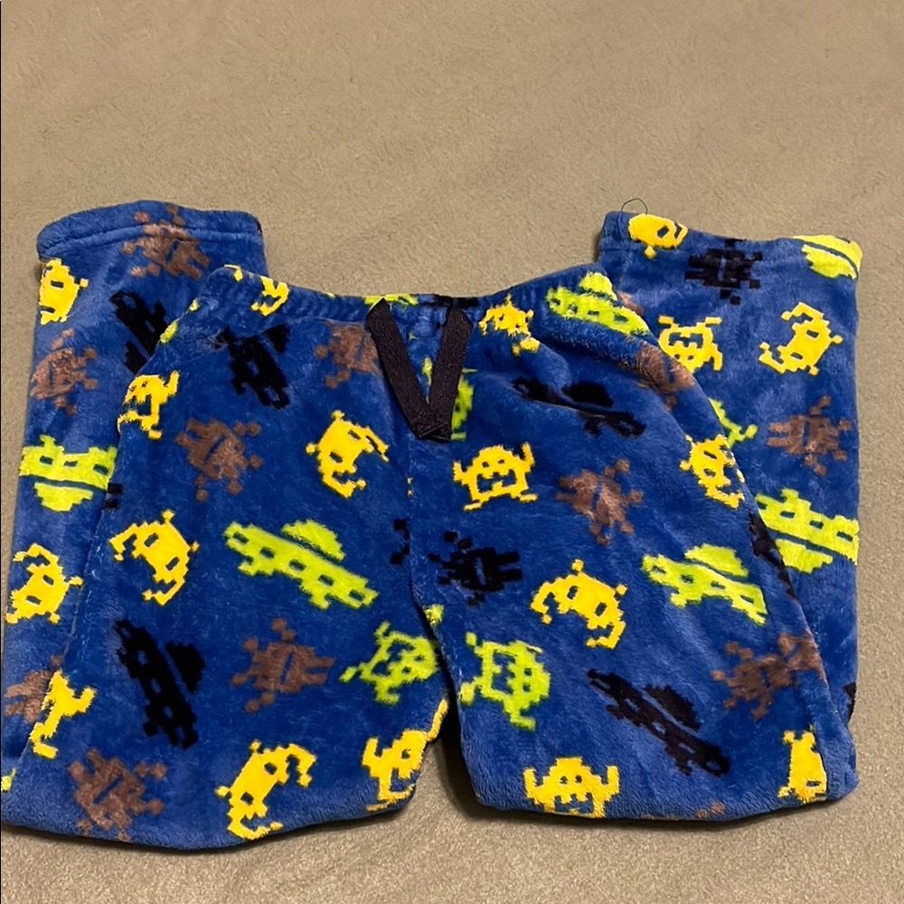 Blue Fleece Pajama Pants with Alien Print